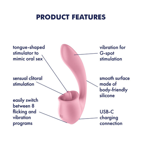 Satisfyer Tongue Genius - Pink Vibrator with Flicking Clit Stimulator