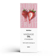 A 250ml box of Satisfyer strawberry scented massage oil featuring a graphic of dripping strawberries.