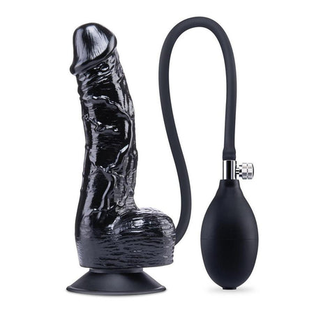 6 Inch Inflatable Dildo With Balls Black - DONGS