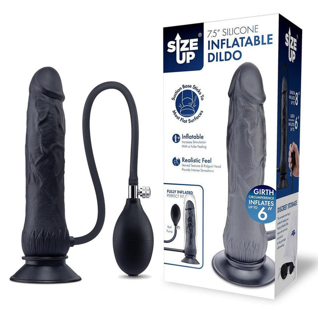 7.5 Inch Inflatable Dildo With Balls Black 20.3 Cm Inflatable Dong - DONGS