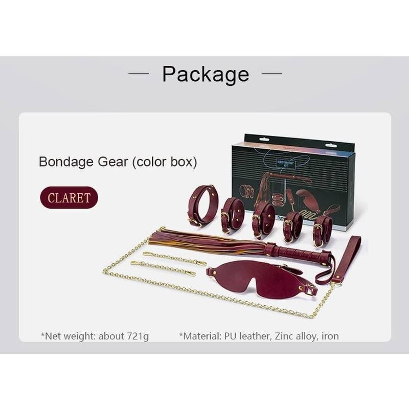 8 Pc Deluxe Bondage Play Kit Burgundy Gold - Adult Toys