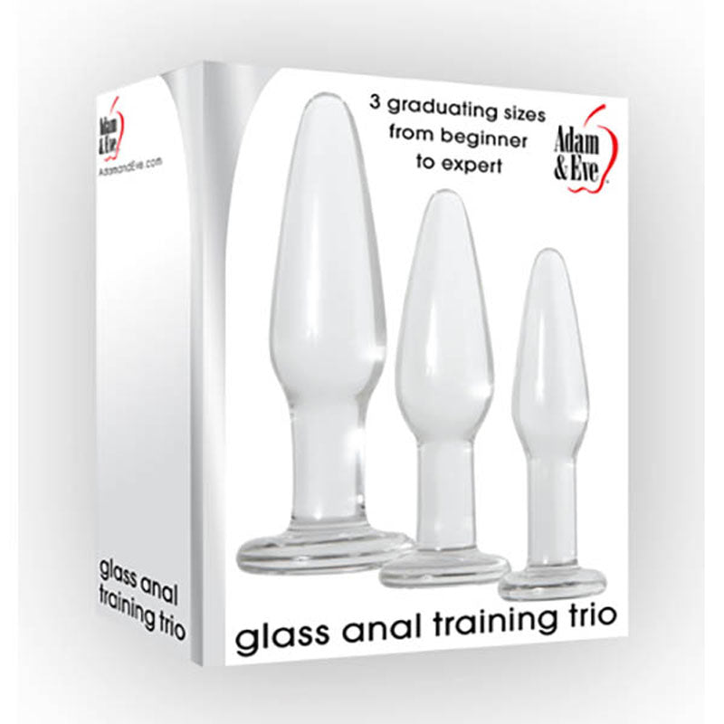 Adam & Eve Glass Anal Training Trio - Clear Glass Butt Plugs - Set of 3 Sizes - Naughty by Nature Adult Store