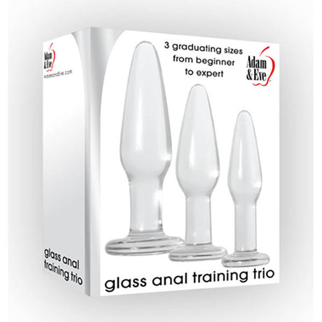 Adam & Eve Glass Anal Training Trio - Clear Glass Butt Plugs - Set of 3 Sizes - Naughty by Nature Adult Store