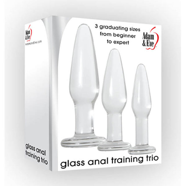 Adam & Eve Glass Anal Training Trio - Clear Glass Butt Plugs - Set of 3 Sizes - Naughty by Nature Adult Store