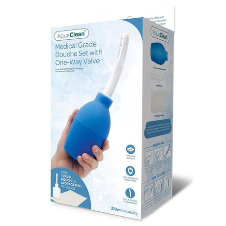 AquaClean Medical Grade Douche Set with 1-Way Valve - 310 ml Capacity with Free Travel Douche Included - Naughty by Nature Adult Store