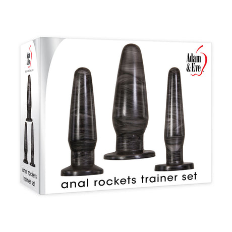 Adam & Eve ANAL ROCKETS TRAINER SET - Black Butt Plugs - Set of 3 Sizes - Naughty by Nature Adult Store