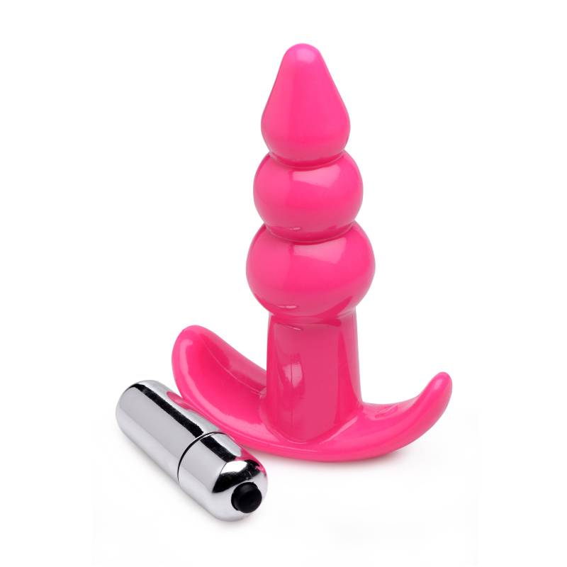 Frisky Ribbed Vibrating Butt Plug - Pink 10.9 cm