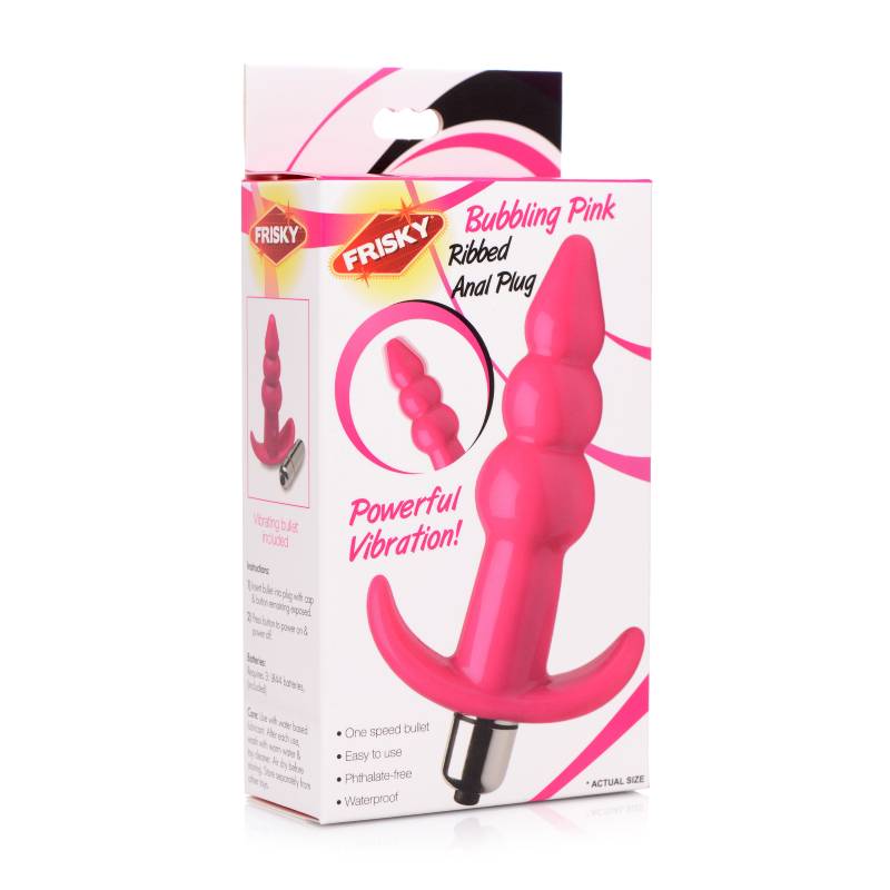 Frisky Ribbed Vibrating Butt Plug - Pink 10.9 cm