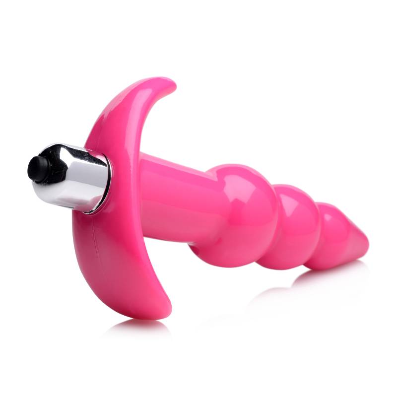 Frisky Ribbed Vibrating Butt Plug - Pink 10.9 cm