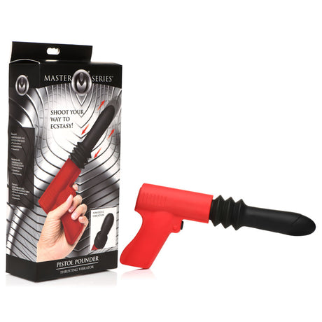 Master Series Pistol Pounder Thrusting Vibrator - Black/Red Thrusting Vibrator with Gun Handle - Naughty by Nature Adult Store