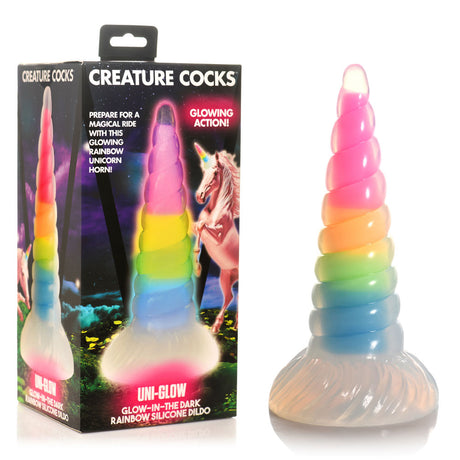 Creature Cocks Uni-Glow - Glow in Dark Rainbow 19.5 cm Unicorn Fantasy Dildo - Naughty by Nature Adult Store