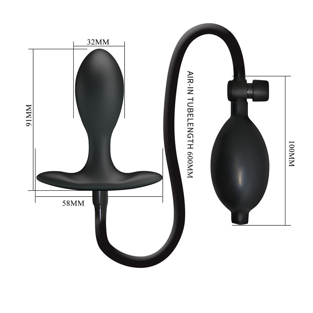 Party Up KEVIN Inflatable Butt Plug - Black 9.1 cm