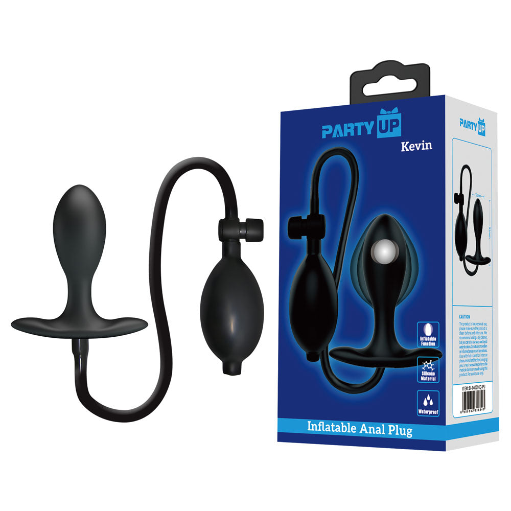 Party Up KEVIN Inflatable Butt Plug - Black 9.1 cm