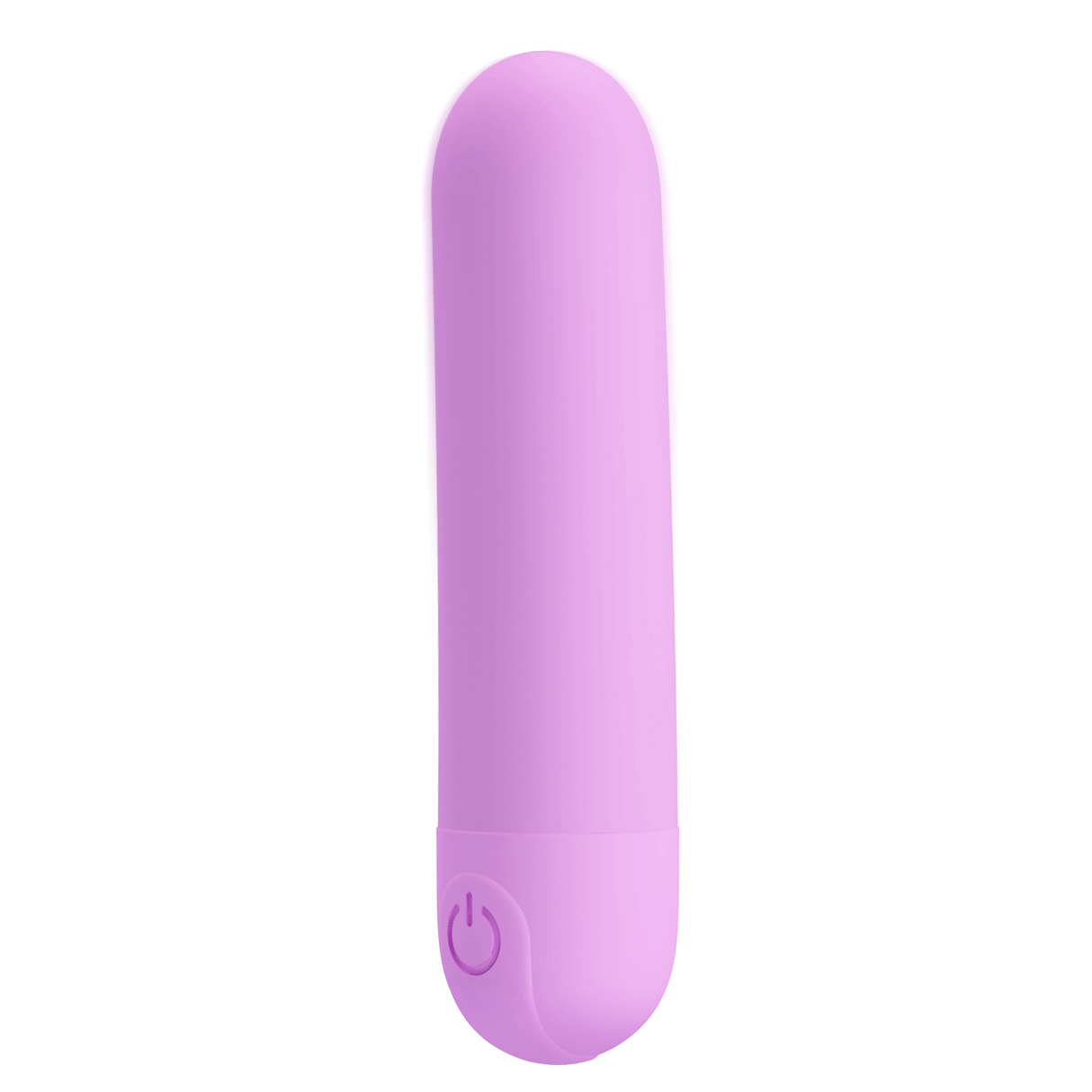 A purple, smooth-textured mini bullet vibrator with a power button on its rounded base.