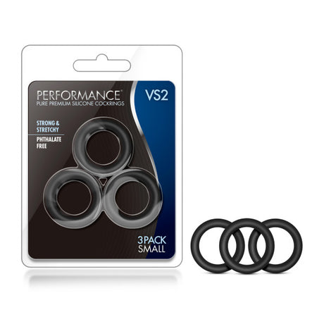 Performance VS2 Pure Premium Silicone Cockrings - Black Small Cock Rings - Set of 3 - Naughty by Nature Adult Store