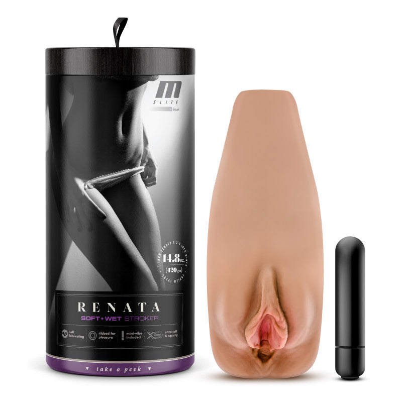 M Elite Soft and Wet - Renata - Tan Vibrating Vagina Stroker - Naughty by Nature Adult Store