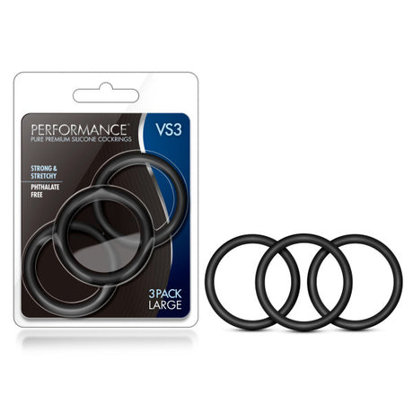 Performance VS3 Pure Premium Silicone Cockrings - Black Large Cock Rings - Set of 3 - Naughty by Nature Adult Store