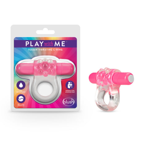 Play With Me Teaser Vibrating C-Ring - Clear/Pink Vibrating Cock Ring - Naughty by Nature Adult Store