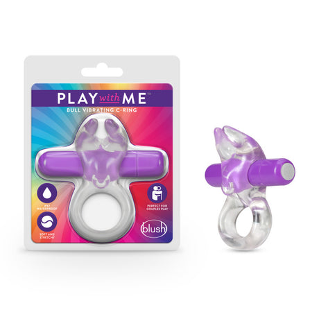 Play With Me Bull Vibrating C-Ring - Clear/Purple Vibrating Cock Ring - Naughty by Nature Adult Store