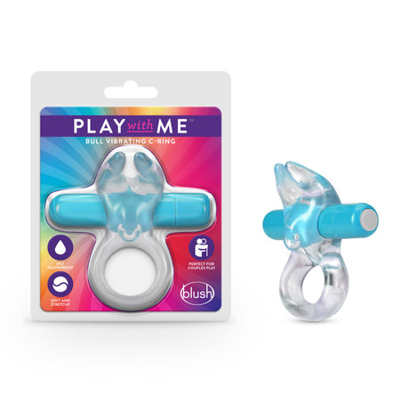 Play With Me Bull Vibrating C-Ring - Clear/Blue Vibrating Cock Ring - Naughty by Nature Adult Store