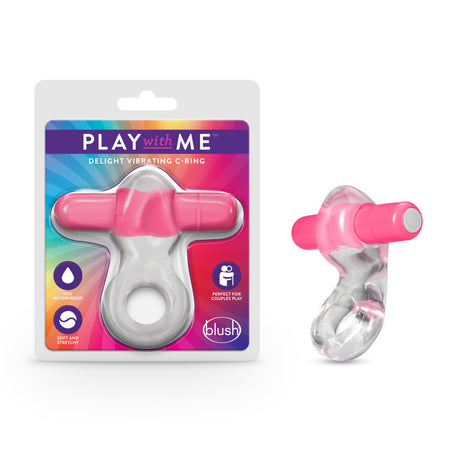 Play With Me Delight Vibrating C-Ring - Clear/Pink Vibrating Cock Ring - Naughty by Nature Adult Store