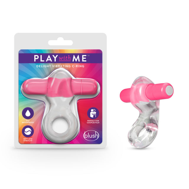 Play With Me Delight Vibrating C-Ring - Clear/Pink Vibrating Cock Ring - Naughty by Nature Adult Store