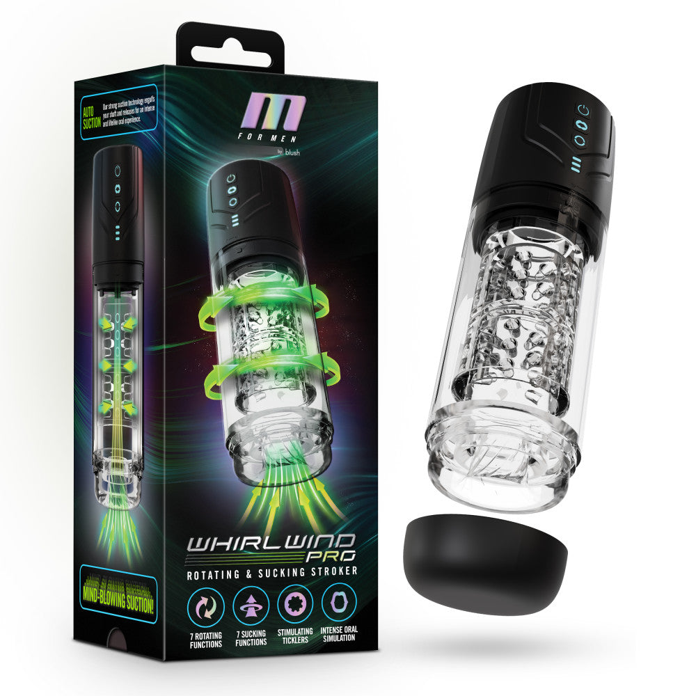 M For Men - Whirlwind Pro - Clear USB Rechargeable Rotating & Sucking Auto Stroker - Naughty by Nature Adult Store