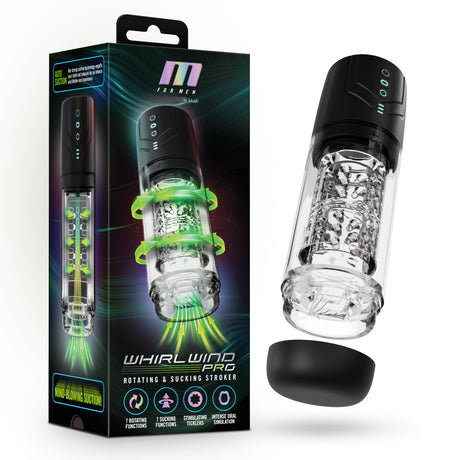 M For Men - Whirlwind Pro - Clear USB Rechargeable Rotating & Sucking Auto Stroker - Naughty by Nature Adult Store
