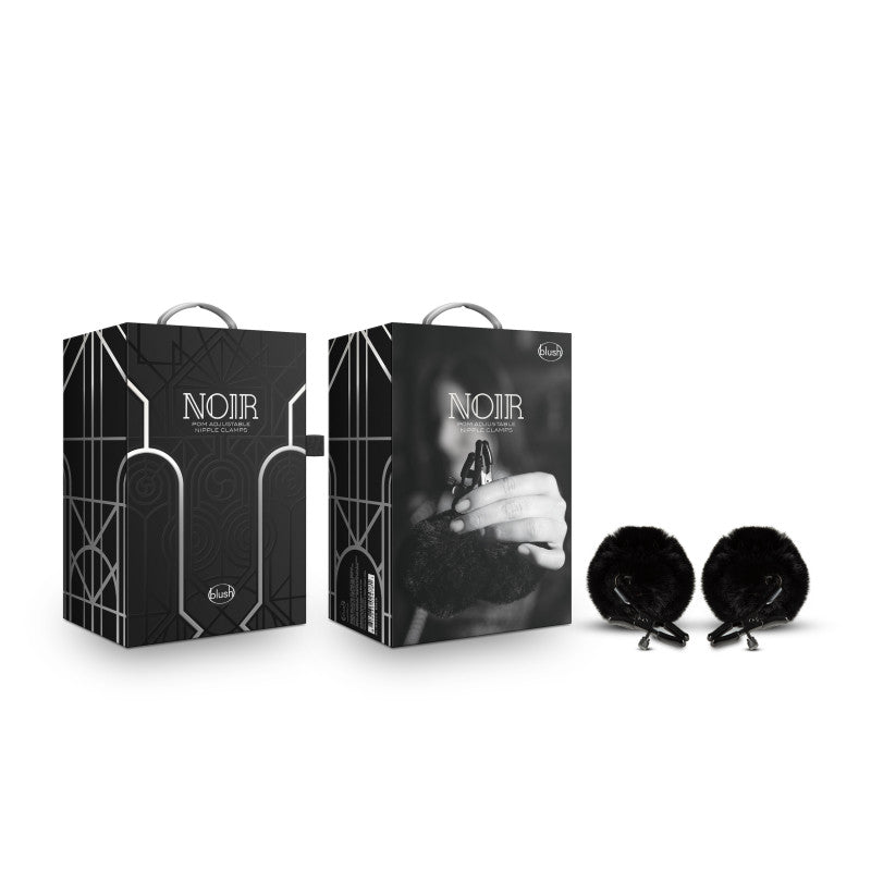 Noir Pom Adjustable Nipple Clamps - Black Furry Nipple Clamps - Naughty by Nature Adult Store