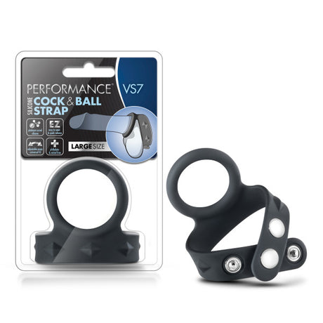 Performance VS7 Silicone Cock & Ball Strap - Black Cock Ring with Adjustable Ball Strap - Naughty by Nature Adult Store