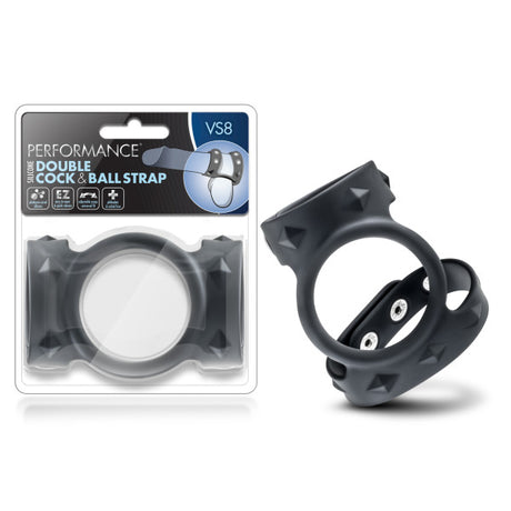 Performance VS8 Silicone Double Cock & Ball Strap - Black Cock Ring with Twin Adjustable Straps - Naughty by Nature Adult Store