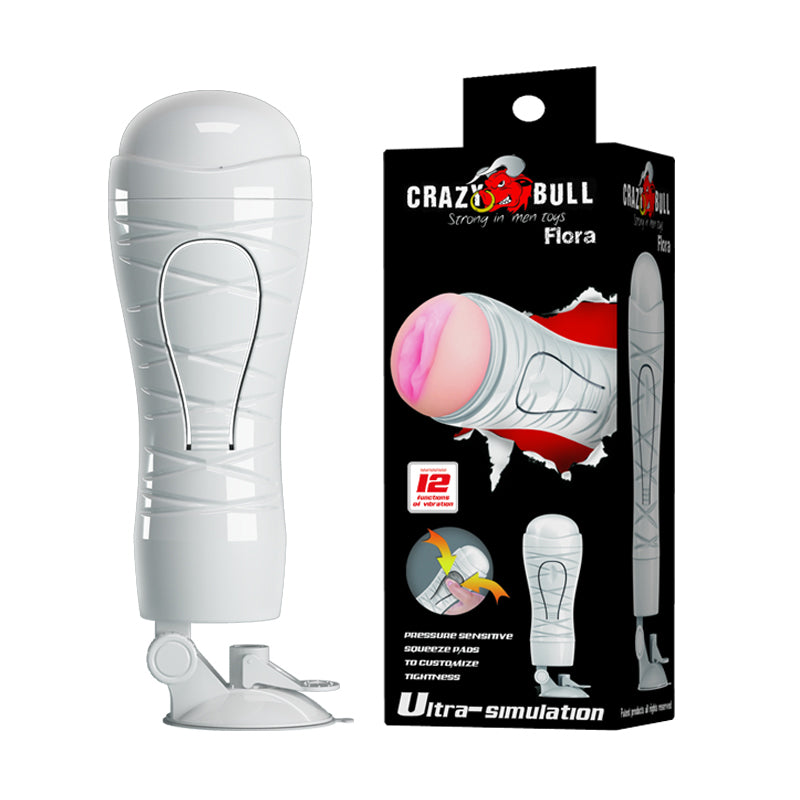 CRAZY BULL FLORA Vibrating Stroker - Flesh Squeezeable Vagina