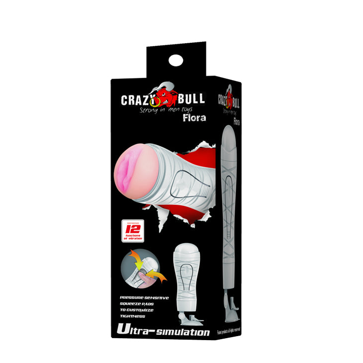 CRAZY BULL FLORA Vibrating Stroker - Flesh Squeezeable Vagina