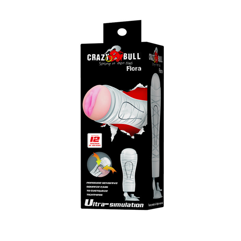 CRAZY BULL FLORA Vibrating Stroker - Flesh Squeezeable Vagina