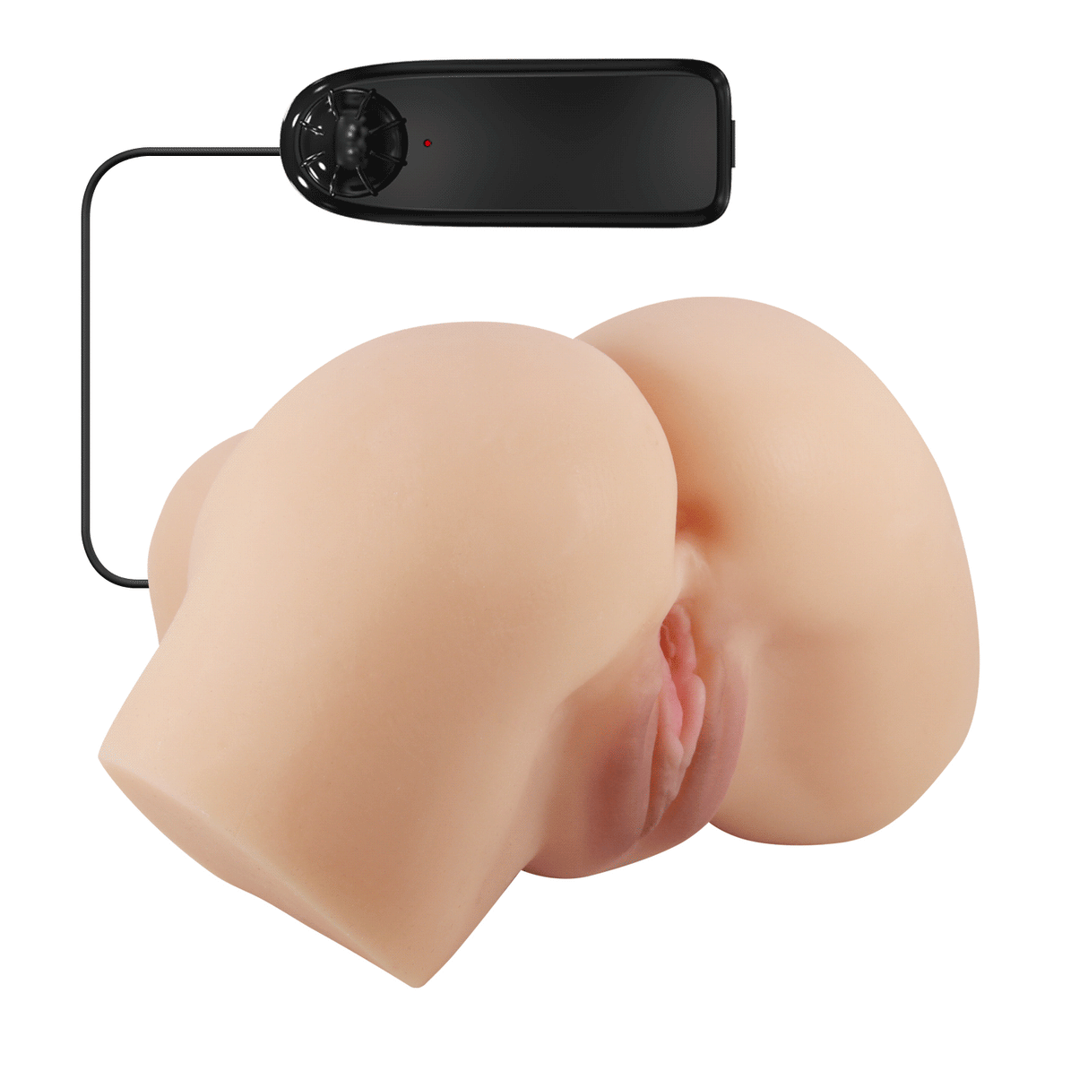 A realistic TPR doggy torso masturbator with dual entry and an attached black bullet vibrator.