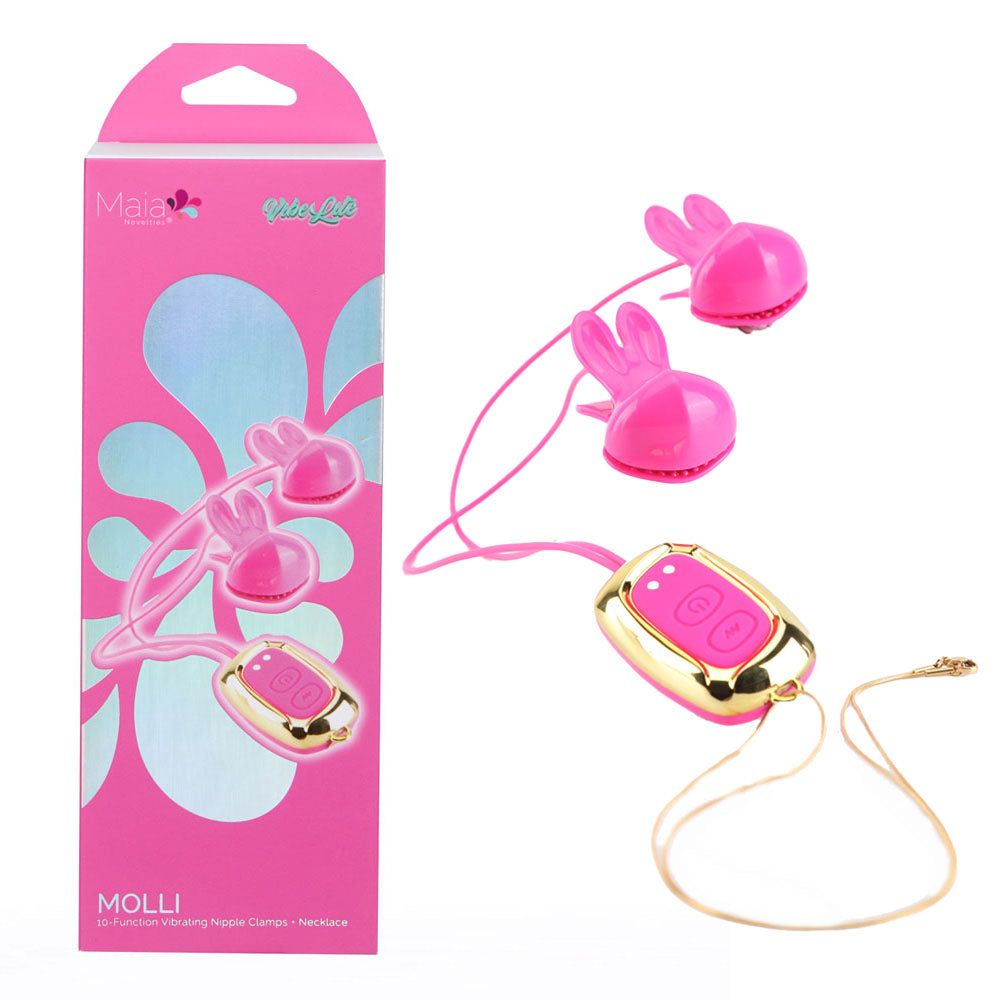 Maia MOLLI - Pink Vibrating Nipple Clamps & Necklace