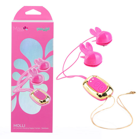 Maia MOLLI - Pink Vibrating Nipple Clamps & Necklace