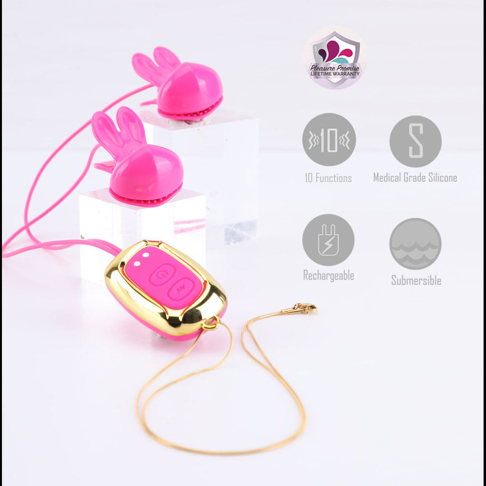 Maia MOLLI - Pink Vibrating Nipple Clamps & Necklace