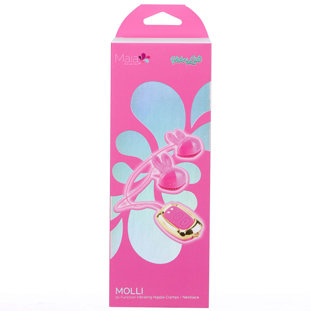 Maia MOLLI - Pink Vibrating Nipple Clamps & Necklace