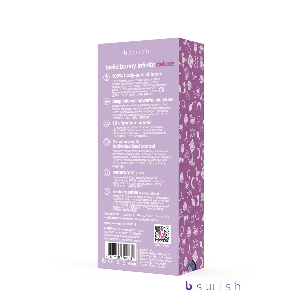 Bwild Bunny Infinite Deluxe - Purple - Purple 19.3 cm USB Rechargeable Rabbit Vibrator - Naughty by Nature Adult Store