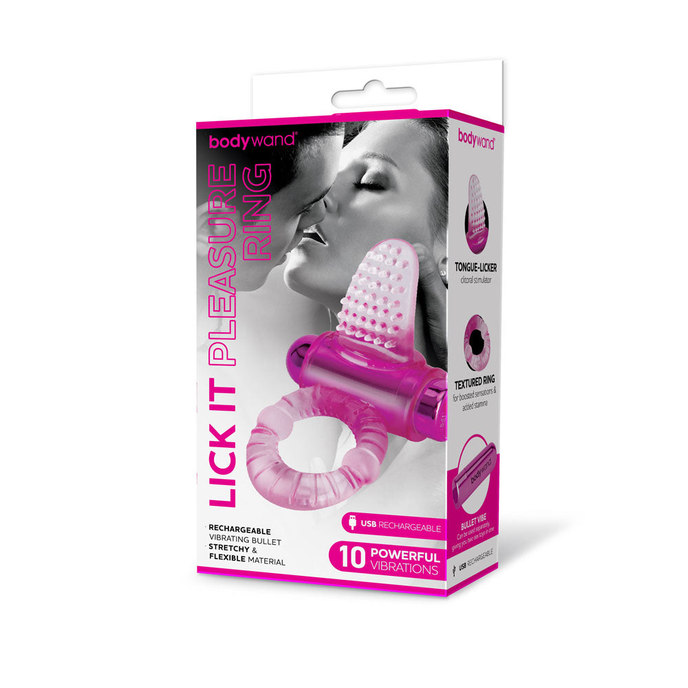 Bodywand Rechargeable Lick It Pleasure Ring - Pink USB Rechargeable Vibrating Cock Ring - Naughty by Nature Adult Store
