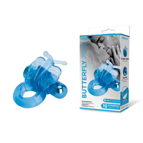 Bodywand Rechargeable Butterfly Ring - Blue USB Rechargeable Vibrating Cock Ring - Naughty by Nature Adult Store