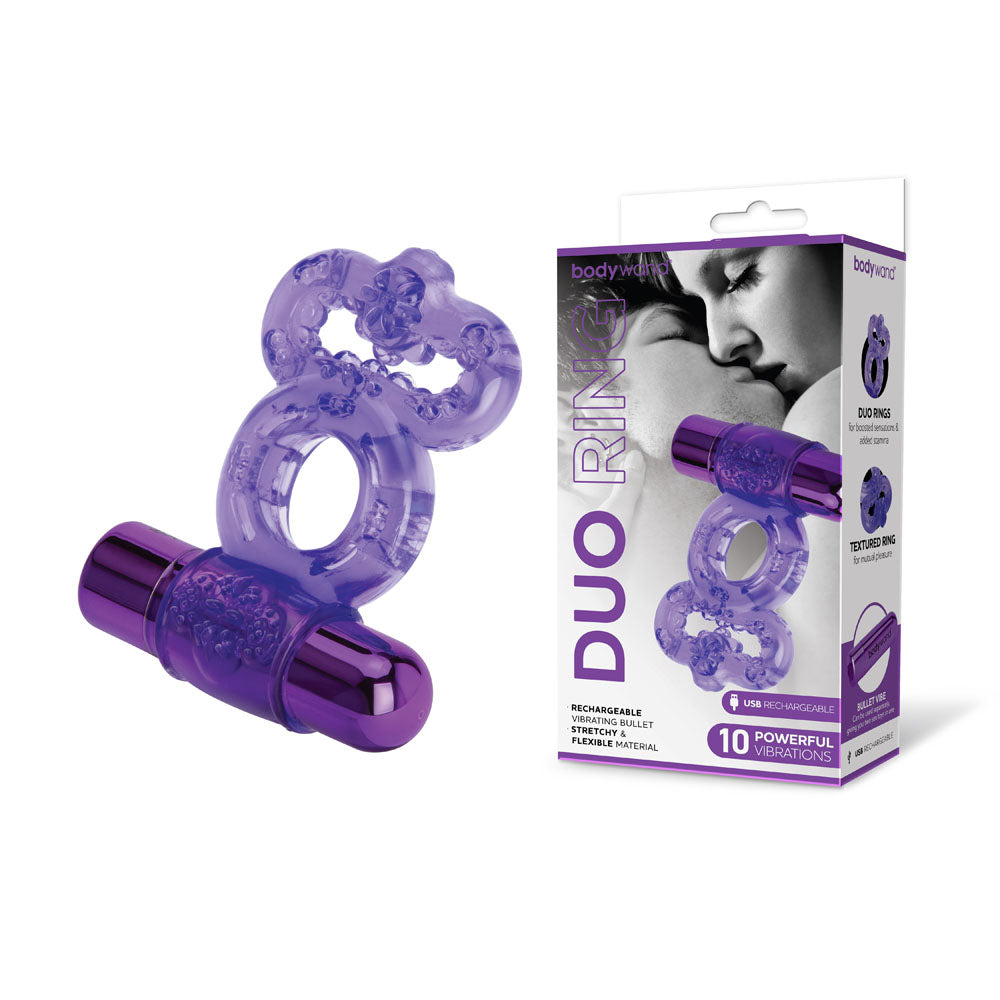 Bodywand Rechargeable Duo Ring - Purple USB Rechargable Vibrating Cock Ring - Naughty by Nature Adult Store