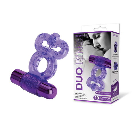 Bodywand Rechargeable Duo Ring - Purple USB Rechargable Vibrating Cock Ring - Naughty by Nature Adult Store