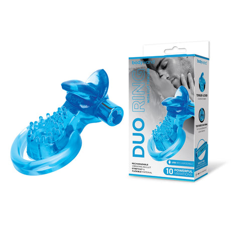 Bodywand Rechargeable Duo Ring with Clit Tickler - Blue USB Rechargeable Vibrating Cock Ring - Naughty by Nature Adult Store