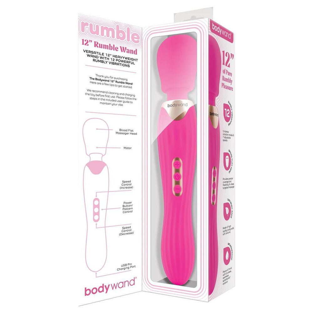 Bodywand Rumble Wand 12 Inch USB Rechargeable Massage Wand Hot Pink