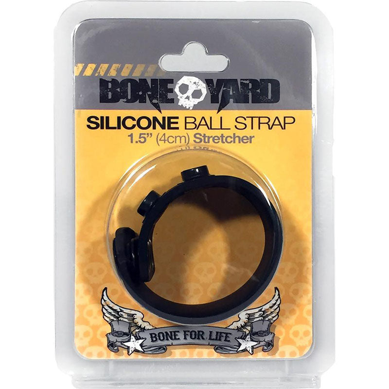 Boneyard Silicone Ball Strap Black - Black 3-Snap 4 cm Adjustable Ball Stretcher Ring - Naughty by Nature Adult Store
