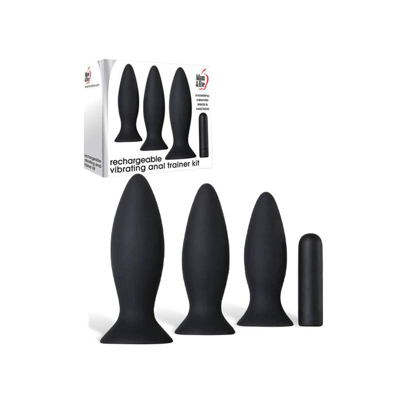 Adam & Eve Rechargeable Vibrating Anal Trainer Kit - Black Butt Plugs with USB Rechargeable Bullet - Naughty by Nature Adult Store