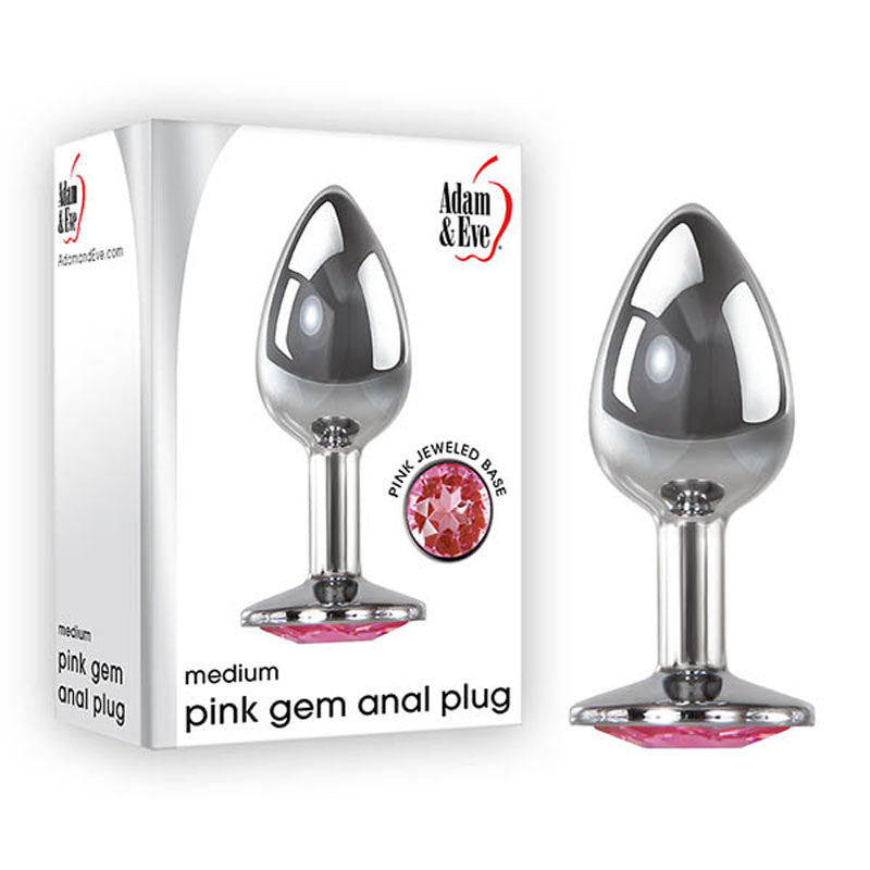 Adam & Eve Pink Gem Anal Plug - Medium - Silver Medium 8.2 cm Metal Butt Plug with Pink Gem - Naughty by Nature Adult Store