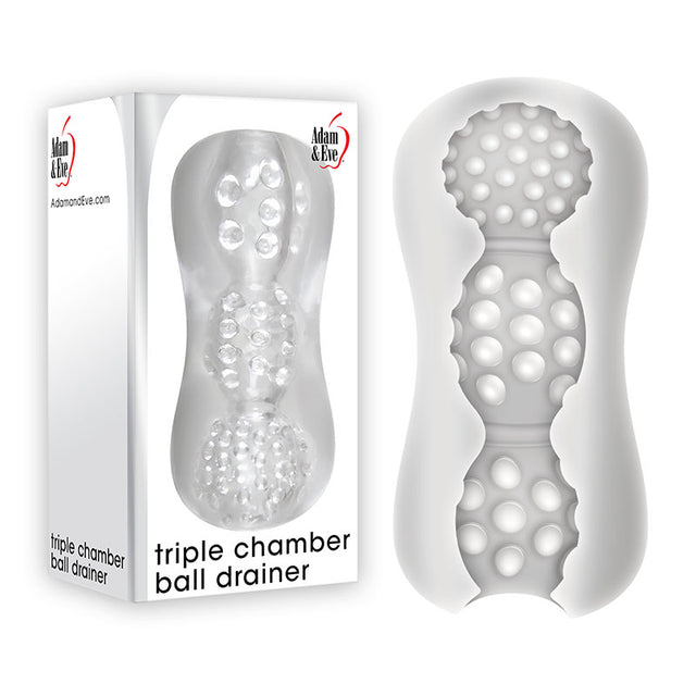 Adam & Eve Triple Chamber Ball Drainer - Clear Masturbator Sleeve - Naughty by Nature Adult Store